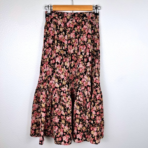 Boho Floral Maxi Skirt XS Small Coquette Ruffle H&M Cottage Fairy Whimsical - Picture 4 of 9
